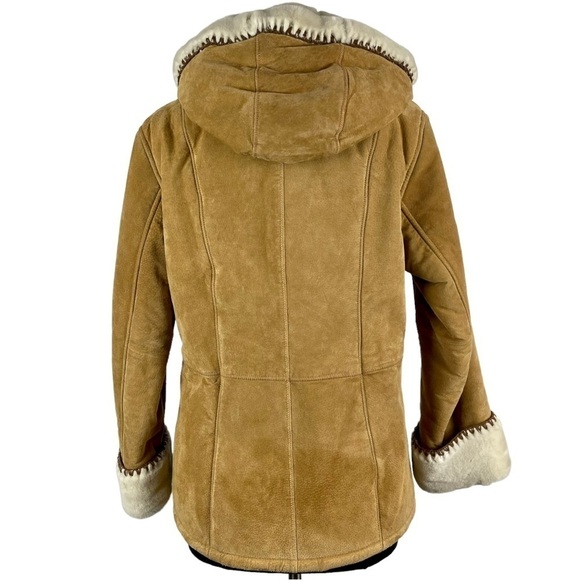 GALLERY SUEDE AND FAUX SHEARLING LINED ZIP UP HOODED WHIPSTITCH WINTER COAT - Picture 8 of 16